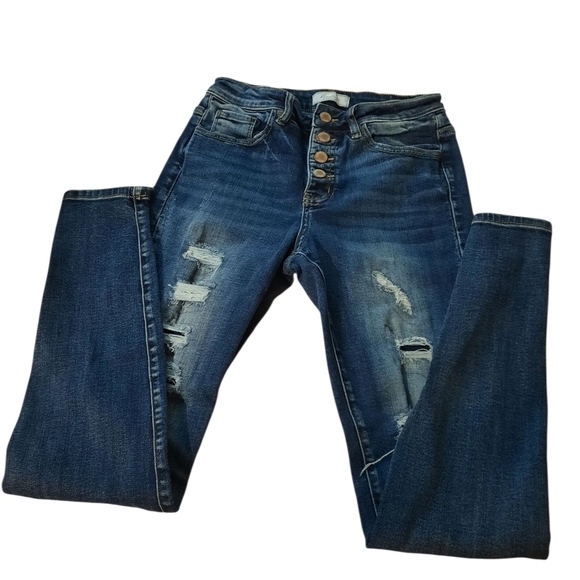 KanCan Blue Skinny Distressed Jeans Button Up 27 - Picture 12 of 14